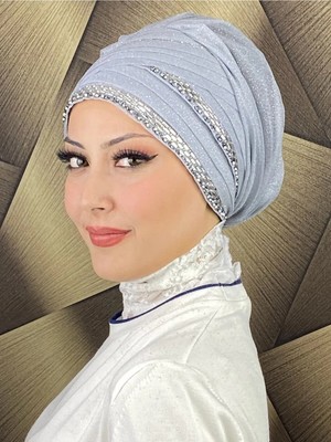 Kalın Şerit Boncuk Işlemeli Abiye Şal