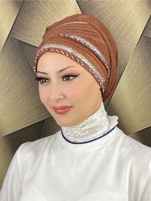 Kalın Şerit Boncuk Işlemeli Abiye Şal