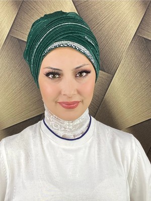 Kalın Şerit Boncuk Işlemeli Abiye Şal