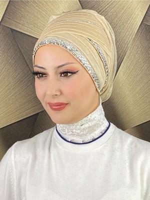 Kalın Şerit Boncuk Işlemeli Abiye Şal