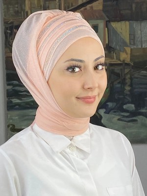 Lüks Topkapı Model Taşlı Simli Kısa Abiye Açık Somon Hazır Şal - Somon - Butik Ambar