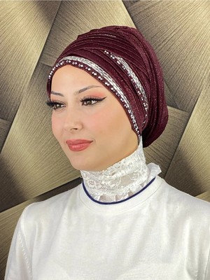 Kalın Şerit Boncuk Işlemeli Abiye Şal