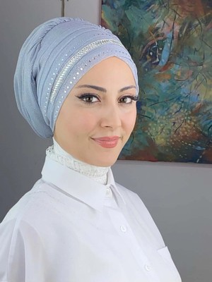 Şerit Detaylı Bone Şal