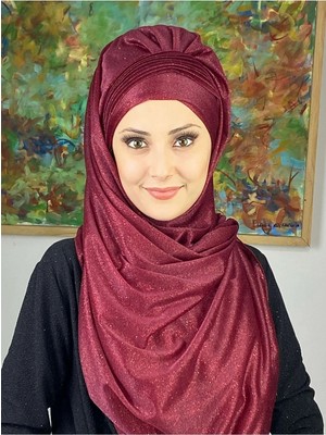 Saray Model Bordo Simli Yan Drapeli Şal