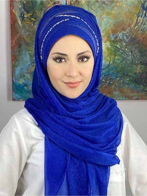 Simli Boncuk Detaylı El Işi Drapeli Şal
