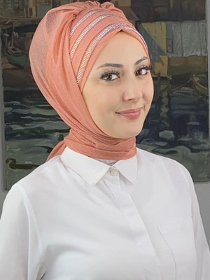 Lüks Topkapı Model Taşlı Simli Kısa Abiye Açık Bakır Hazır Şal - Bakir Renk - Butik Ambar