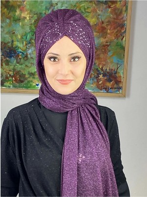 Sultan Model Mor Simli Şifon Büzgülü Şal