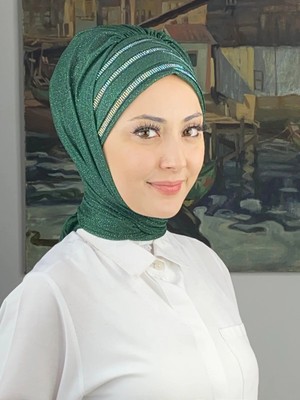 Lüks Topkapı Model Taşlı Simli Kısa Abiye Zümrüt Yeşili Hazır Şal - Zumrut Yesili - Butik Ambar