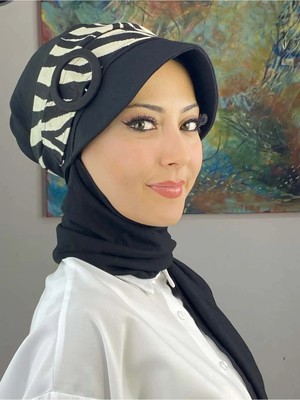 Beyaz Zebra Desenli Şapka