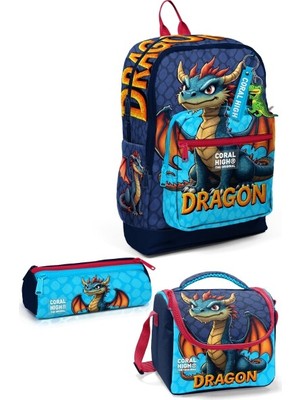 Coral High Kids Dragon Desenli 3’lü Okul Çanta Seti SET0133213