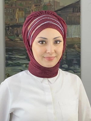 Lüks Topkapı Model Taşlı Simli Kısa Abiye Bordo Hazır Şal - Bordo - Butik Ambar