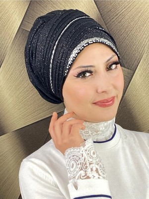 Kalın Şerit Boncuk Işlemeli Abiye Şal