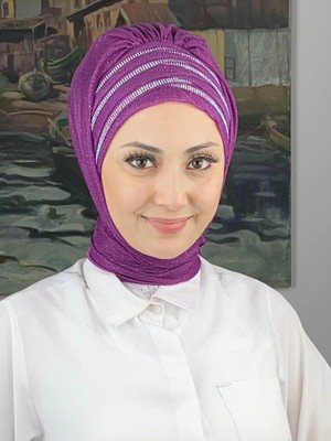 Lüks Topkapı Model Taşlı Simli Kısa Abiye Orta Mor Hazır Şal - Mor - Butik Ambar