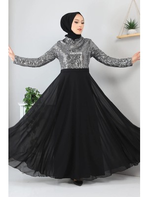 Missvalle Pulpayetli Şifon Abiye Gümüş 8940