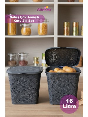 Follow Me Nakış Çok Amaçlı Kutu 2'li Set Füme - 16 Lt