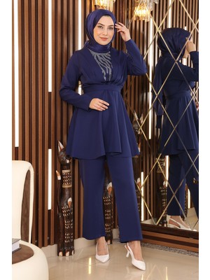 Missvalle Taş Detaylı Kemerli Takım Indigo 19122