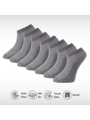 Lion Monroe Saf Bambu 4 Mevsim Erkek Patik Düz Kısa Gri Çorap Dikişsiz Premium Hediye Kutulu 7'li Comfort Series L5952AZNP