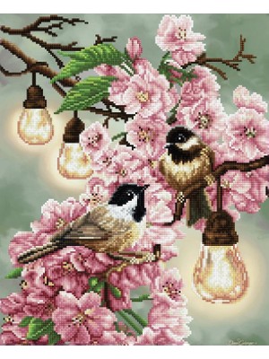 Liva Craft Elmas Mozaik Tablo Kiraz Çiçekleri ve Baştankaralar – 41,9 x 52,1 cm