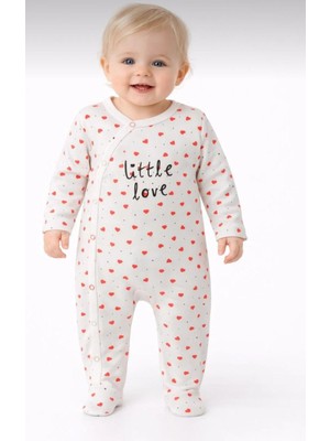 Vovido Aykidsclup Bebek Tulum Beyaz Kalpli “little Love” Baskılı Çıtçıtlı Uzun Kollu Ayaklı TULUM-128103