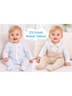 Vovido Erkek Bebek 2’li Tulum Seti %100 Pamuk Patikli Yenidoğan Bebek Takımı Şık & Rahat 124984-Y