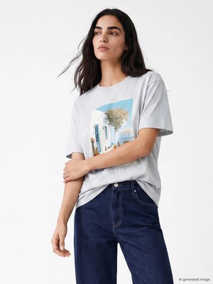 Lc Waikiki Yeni Sezon Baskılı Oversize %100 Pamuklu Kadın Tişört