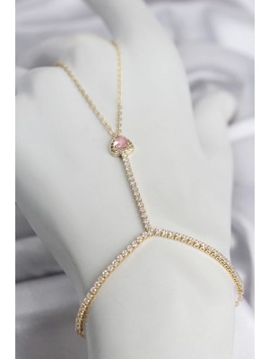 Hsc Bilişim Gold Renk Pirinç Zirkon Taşlı Pembe Model Şahmeran