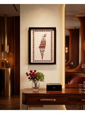Zaytoon Yıldız Çerçeveli Filistin Haritası Kanaviçe Görünümlü Masaüstü Tablo 21X30 cm