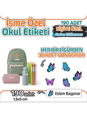 Kapbirhediye Okul Etiketi Isme Özel Kalem Defter Etiketi Kelebek Temalı 190 Adet