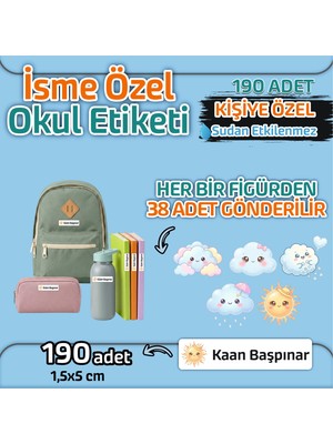 Kapbirhediye Okul Etiketi Isme Özel Kalem Defter Etiketi Bulut Temalı 190 Adet