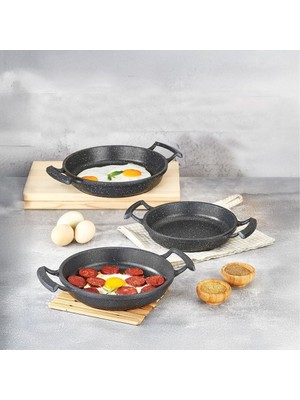 Deconox 3'lü Döküm Sahan Seti, 3'lü Yumurta, Omlet Tavası, 3 Boy Döküm Granit Sahan Tava (22CM-20CM-18CM)
