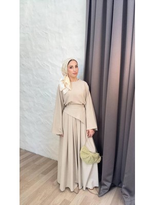 Esra Butik Marakeş Kumaş Simetrik Kesim Üçgen Detaylı Etek Pantolon Takım