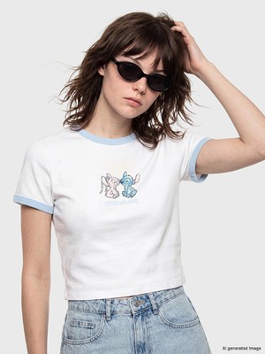 Lc Waikiki Yeni Sezon Angel ve Stitch Baskılı Kadın Crop