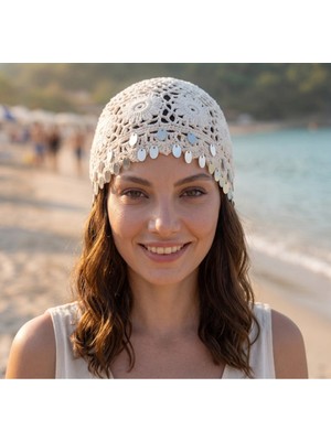 Kervan Pazarı Kadın Ithal El Örgüsü Bohem Tarzı Çiçek Motifli Pullu Saç Filesi Bandana