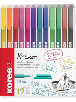 Kores FL28112 Fineliner-Set, 0,4 Mm, 12 Renk