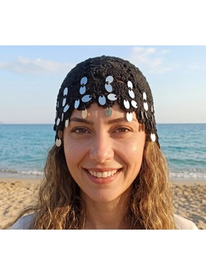 Kervan Pazarı Kadın Ithal El Örgüsü Bohem Tarzı Çiçek Motifli Pullu Saç Filesi Bandana