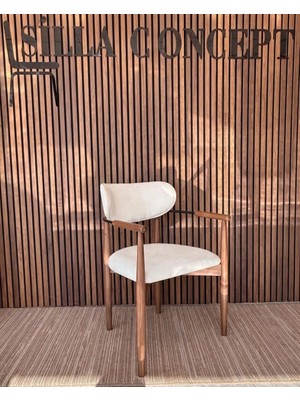 Silla Damla Sandalye Teddy Krem Kumaş Ceviz Ahşap Sandalye