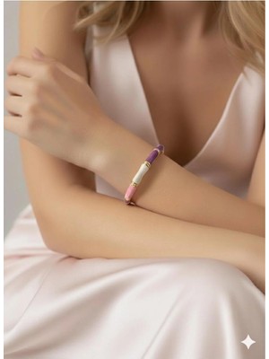 Luxenya Design Renkli Mineli Çelik Renkli Enamel Detaylı Kadın Bileklik