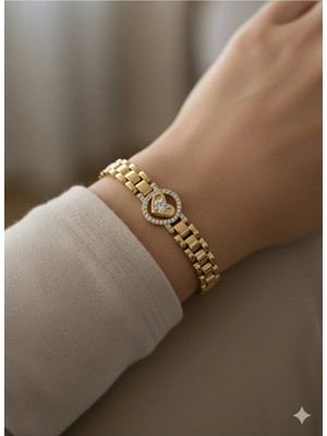 Luxenya Design Kordon Model Zirkon Taş Ortası Kalp Xuping 14K Altın Kaplama Kadın Çelik Bileklik