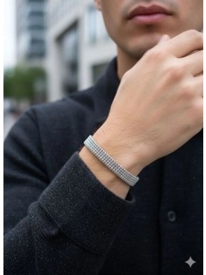 Luxenya Design Unisex 10 mm Kare Zincir Dokulu 316L Paslanmaz Çelik Ayarlanabilir Cuff Bileklik