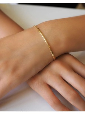 Luxenya Design Unisex Kararmaz Ultra Ince Italyan Silindir Zincir Çelik Bileklik Altın & Gümüş Renk
