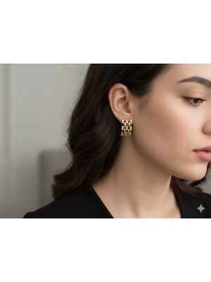 Luxenya Design Xuping Paslanmaz Zirkon Taşlı Örgü Model Kadın Küpe