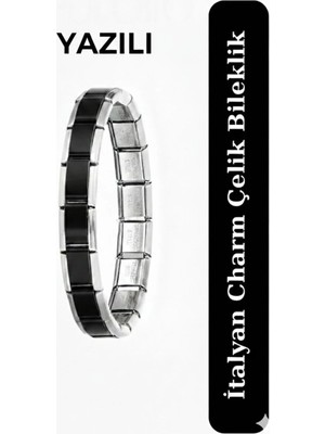 Luxenya Design Italyan Charm Çift Renk Yazılı Kalın Model Paslanmaz Çelik Unisex Bileklik