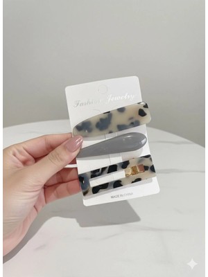 Luxenya Design 3’lü Leopar Desenli Asetat Kadın Toka Seti Modern Renkli Mandal ve Klips Saç Tokası Kombini (7 Cm)