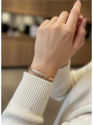 Luxenya Design Rose Zirkon Taşlı Küp Xuping Kadın Çelik Bileklik