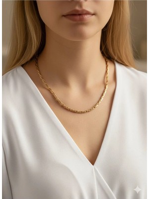 Luxenya Design 14K Altın Kaplama Kararmaz Paslanmaz Çelik Kadın Kolye Geçmeli Zincir Model