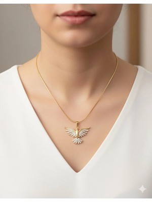 Luxenya Design Paslanmaz Çelik Zirkon Taşlı Anka Kuş Kadın Kolye Altın Sarısı