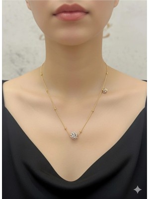 Luxenya Design Altın Renk Çelik Çok Renkli Boncuk Detaylı Kadın Kolye