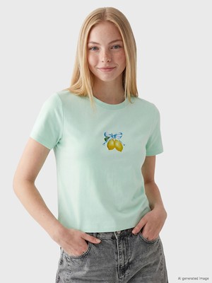 Lc Waikiki Yeni Sezon Bisiklet Yaka Baskılı Kadın Crop