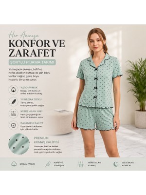Alaçatı Gömlek Şort Kadın Pijama Takımı