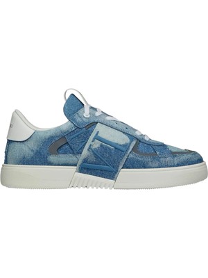 Valentino Garavani Mavi Denim ve Deri Vltn Alçak Bilekli Sneaker